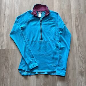 Women’s Patagonia Blue Purple Power Dry Grid Fleece Pullover Layer Jacket Sz M